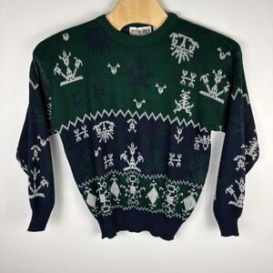 Vintage Jonathan Bryan‎ Knit Sweater L G Navy Green Nautical Anchor Fair Isle
